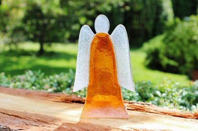 Skleněný svícen anděl 14cm - oranžový