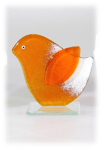 Skleněná figurka ptáček - oranžový