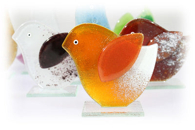Skleněná figurka ptáček - oranžový