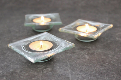 Sada 3ks skleněných svícnů 8x8cm - čiré, hluboké