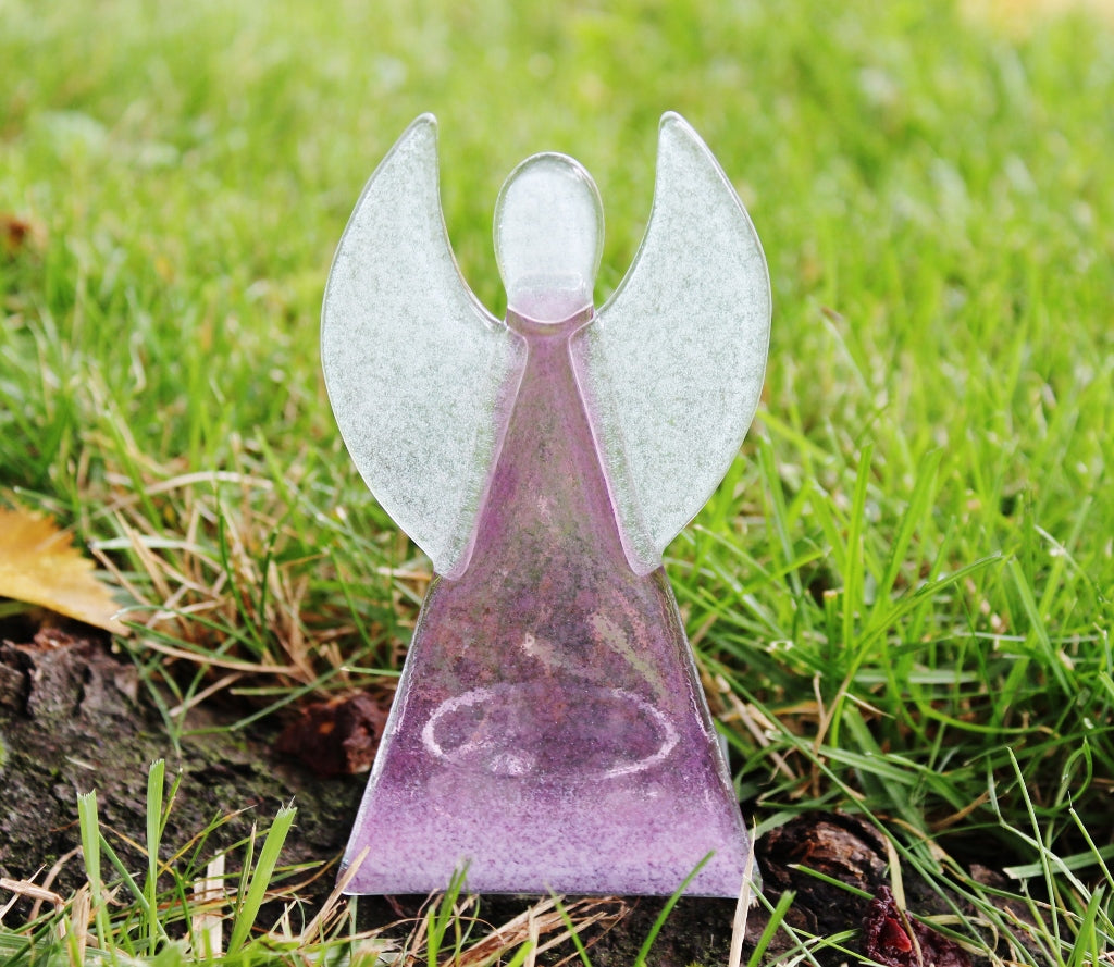 Skleněný svícen anděl 12cm - růžový