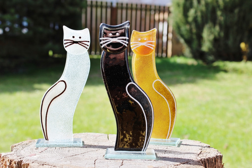 Skleněná figurka kočka "F" - černá