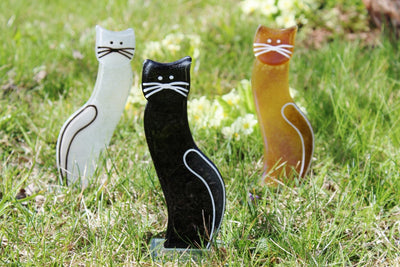 Skleněná figurka kočka "F" - černá