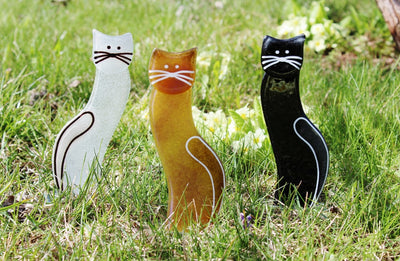 Skleněná figurka kočka "F" - ambrová
