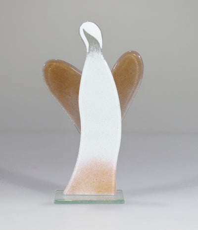 Skleněná figurka anděl bílo-béžový