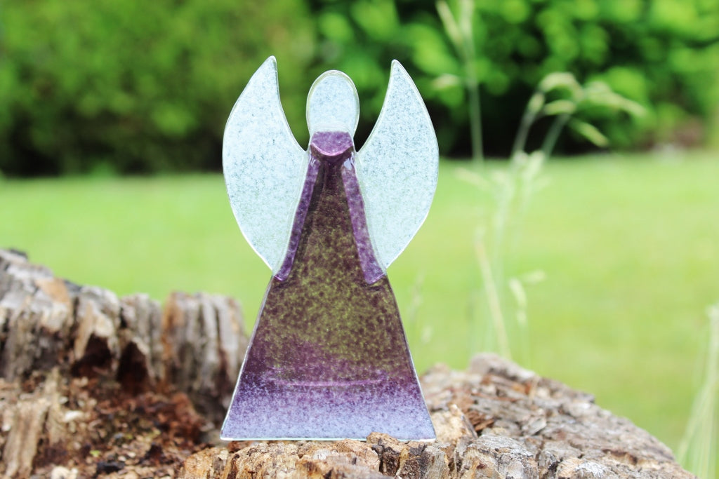 Skleněný svícen anděl 12cm - fialový