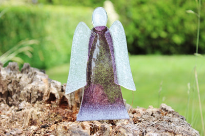 Skleněný svícen anděl 14cm - fialový