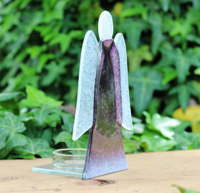 Skleněný svícen anděl 14cm - fialový
