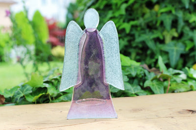 Skleněný svícen anděl 14cm - růžový