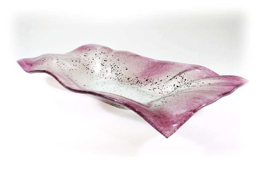 Skleněná lehaná mísa VALENCE růžová 42x22cm