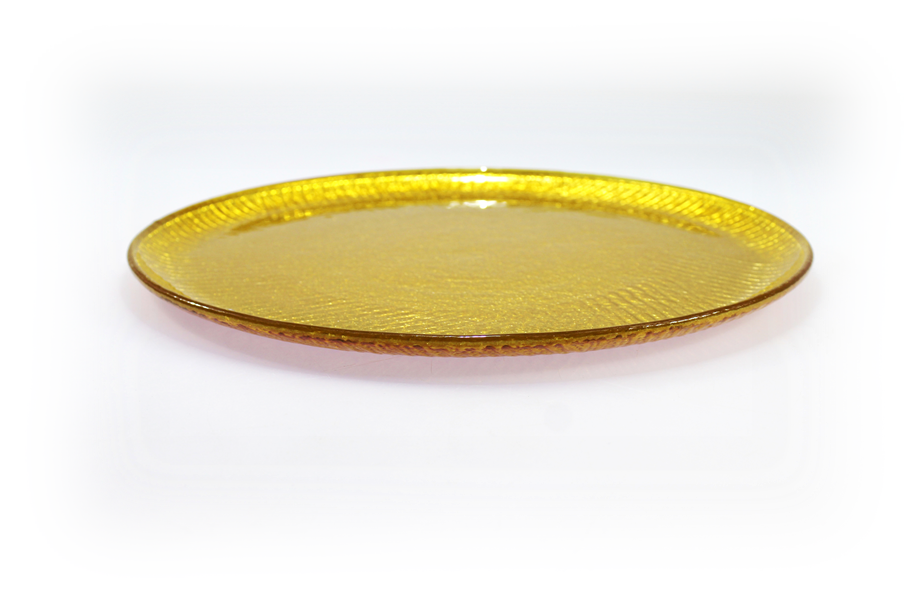 Skleněný dortový tác, zlatý - prům. 32cm