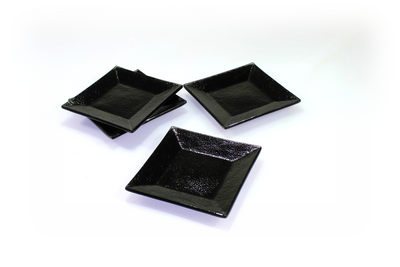 Sada 4ks skleněných černých talířků 13x13cm