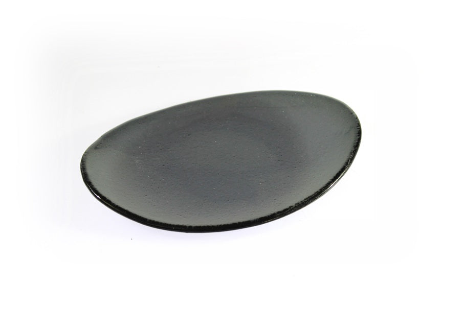 Skleněný oválný talíř OVAL ELLA tmavě šedý