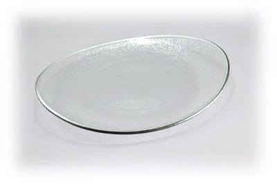 Skleněný oválný talíř OVAL ELLA čirý se stříbrným okrajem