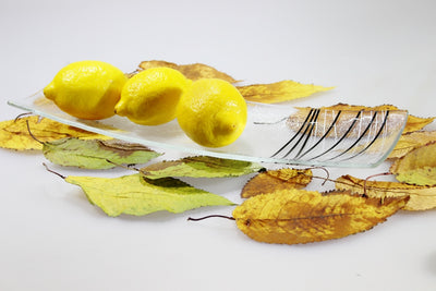 Extra čirá skleněná mísa s černo-stříbrným dekorem LINKY 45x13cm