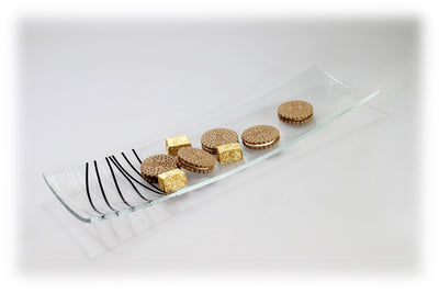 Extra čirá skleněná mísa s černo-stříbrným dekorem LINKY 45x13cm