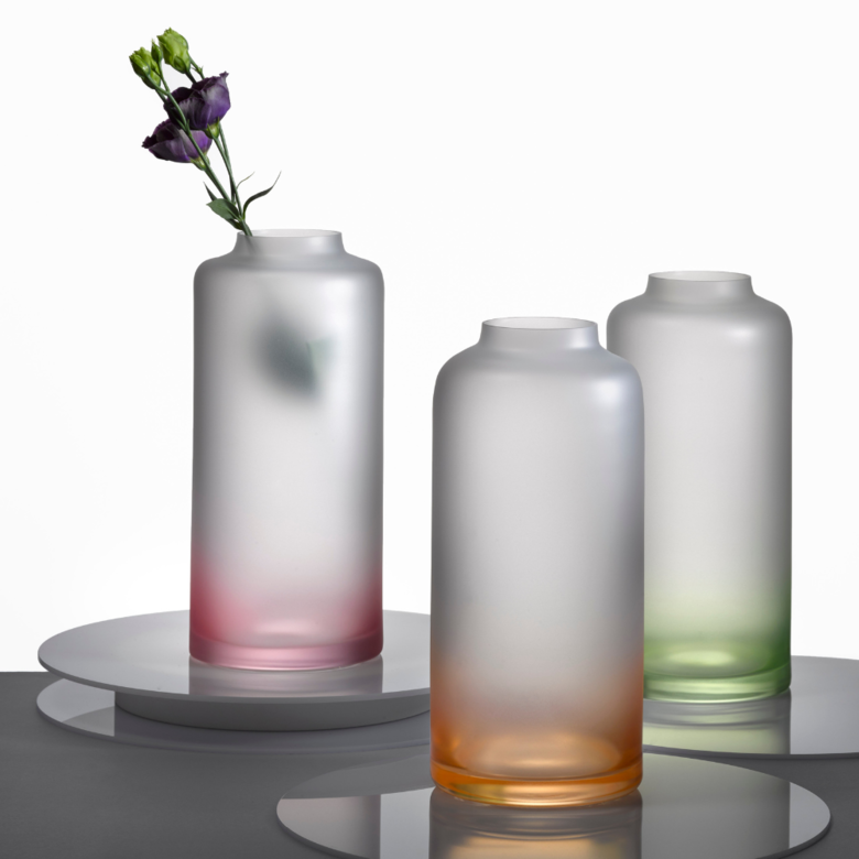 Růžová, zelená a oranžová skleněná váza na květiny Crystalex Rainbow Fresh 240 mm
