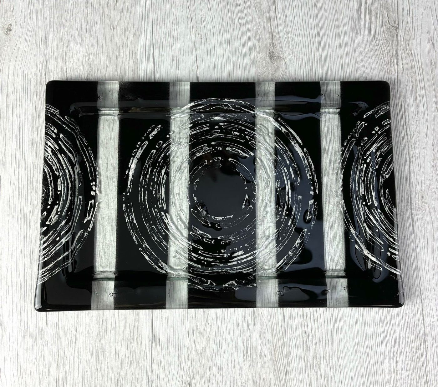 Skleněný tác obdelníkový - "Black-Silver" B23
