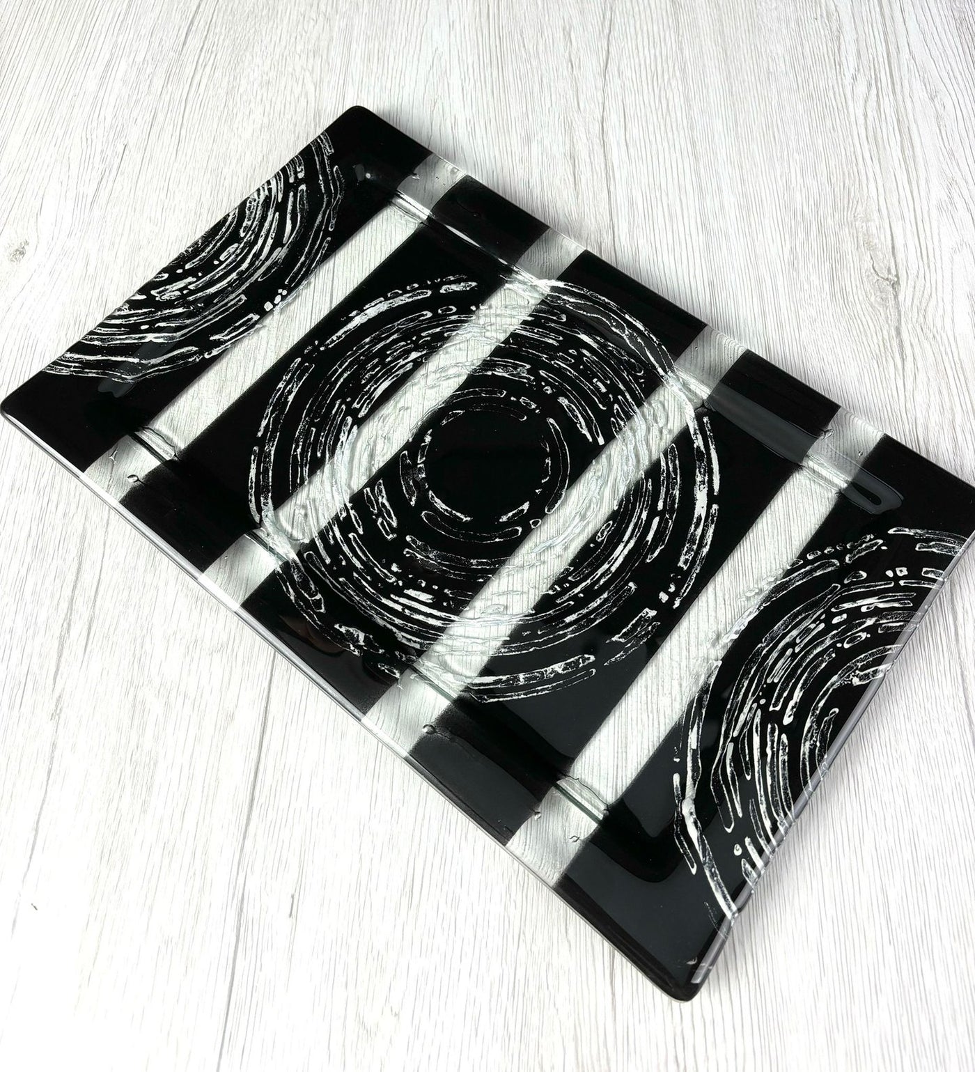 Skleněný tác obdelníkový - "Black-Silver" B23