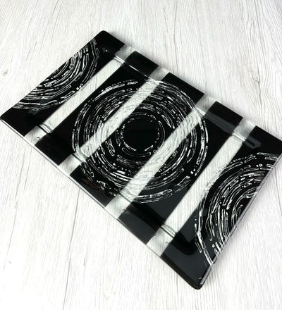 Skleněný tác obdelníkový - "Black-Silver" B23