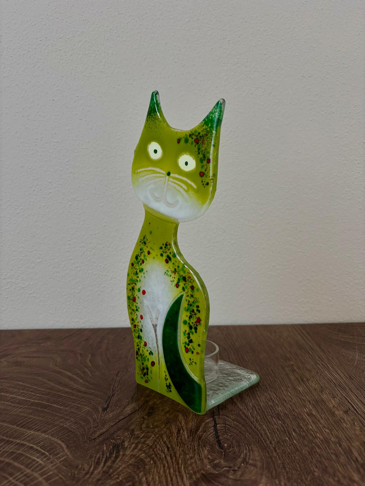Skleněná figurka Kočka CA19 světle zelená