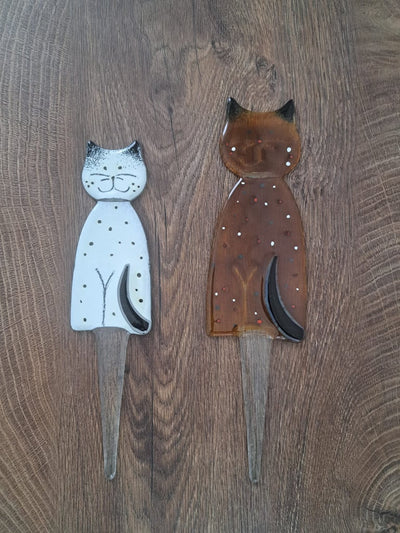 Skleněné figurky Kočky CA6 bílá a oranžová, na zapichování (sada 2 ks)