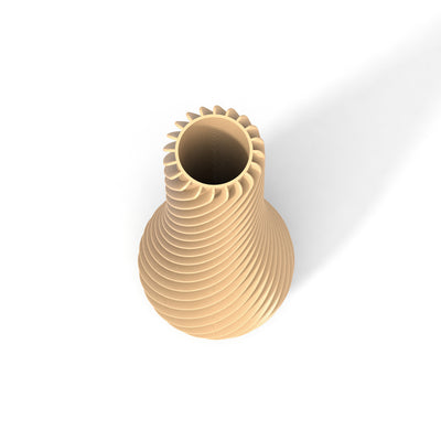 Béžová designová váza 3D print SPIRAL 2 zeshora