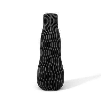 Černá designová váza 3D print WAVE 1 zepředu