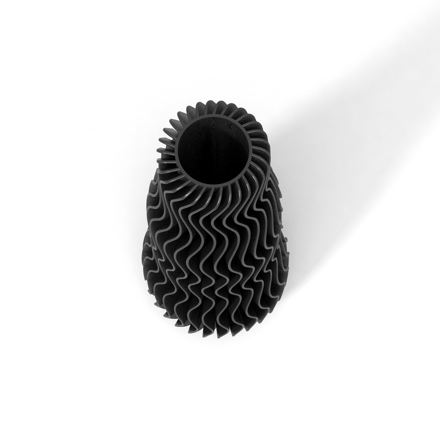 Černá designová váza 3D print WAVE 1 zeshora