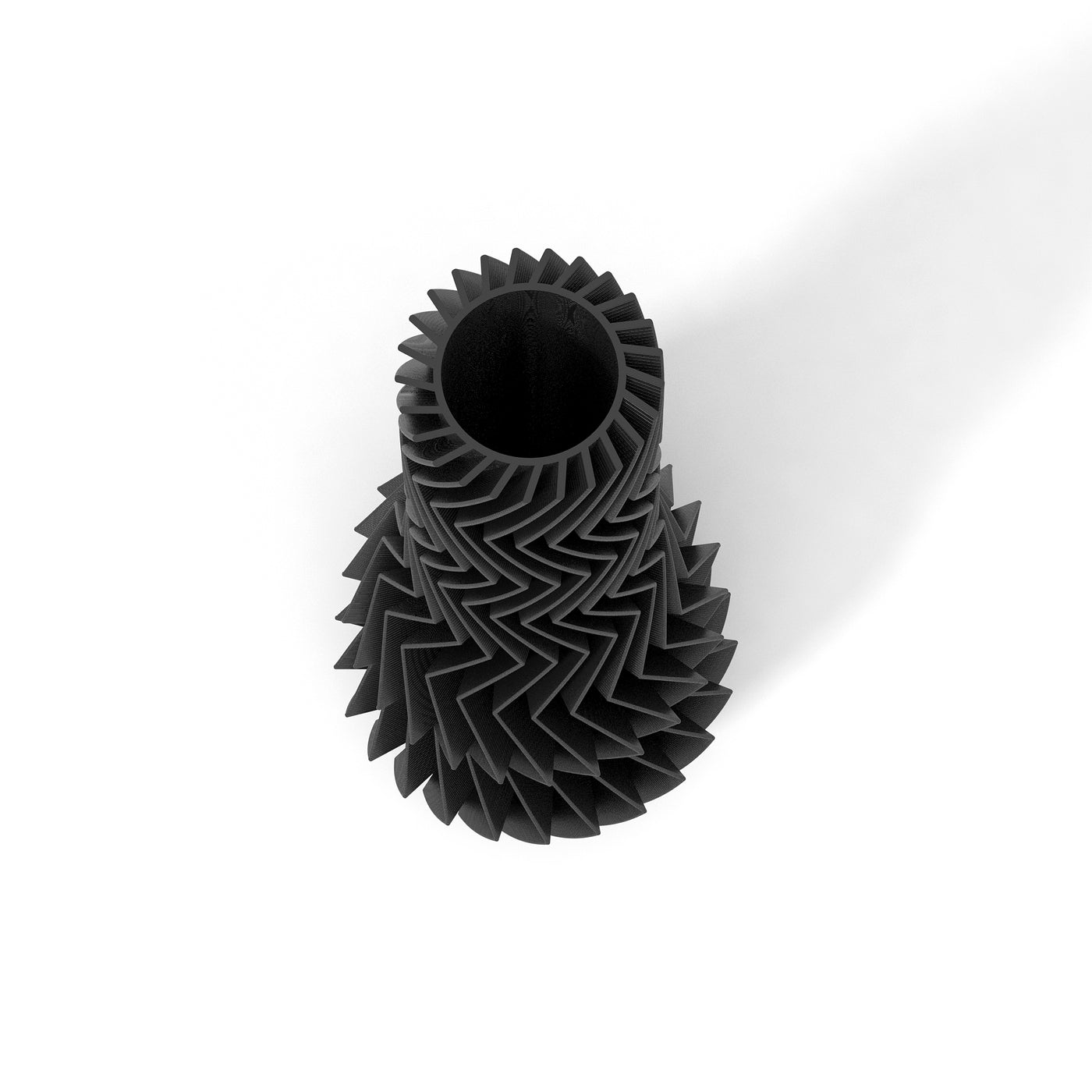 Černá designová váza 3D print ZIG ZAG 1 zeshora
