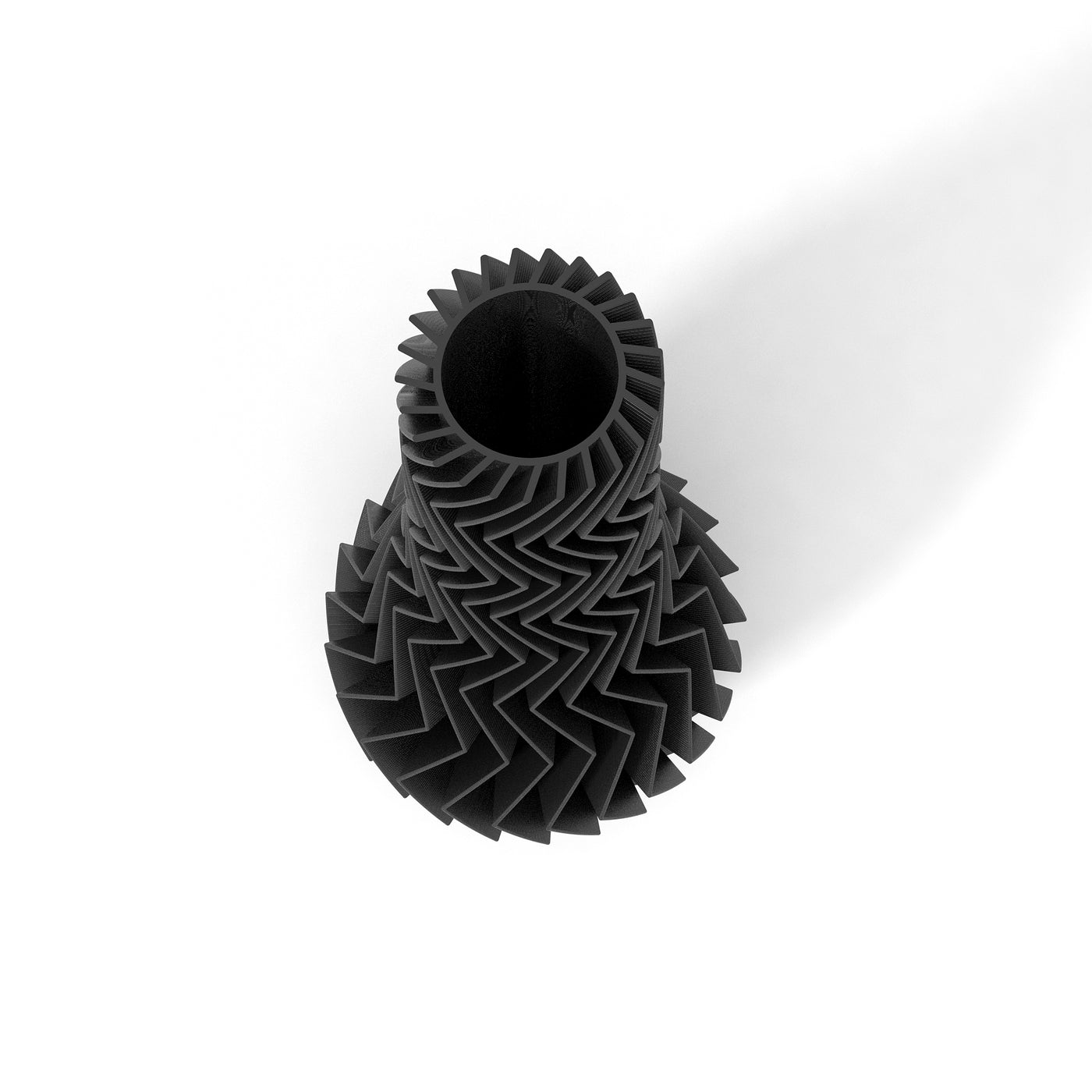 Černá designová váza 3D print ZIG ZAG 2 zeshora