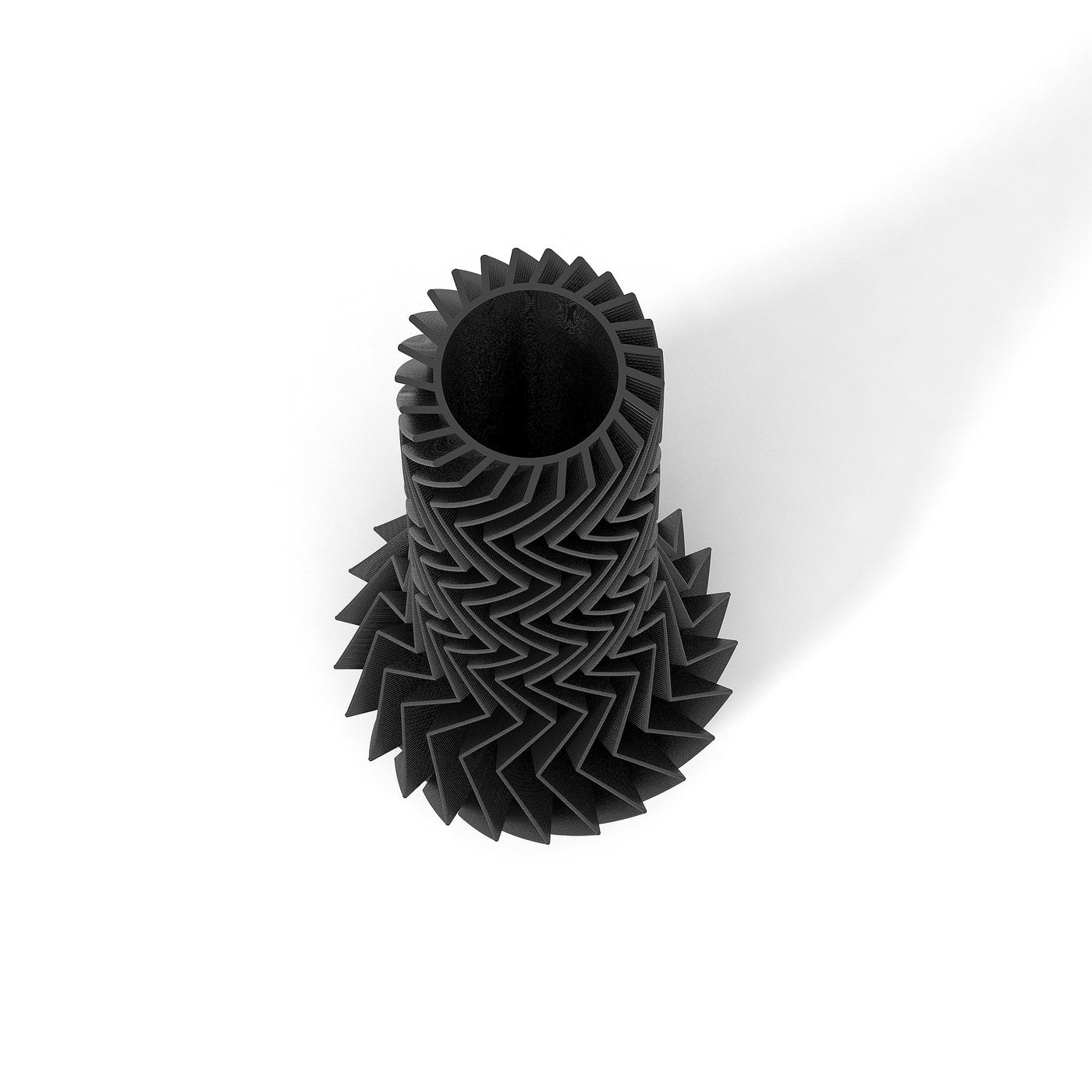 Černá designová váza 3D print ZIG ZAG 4 zeshora