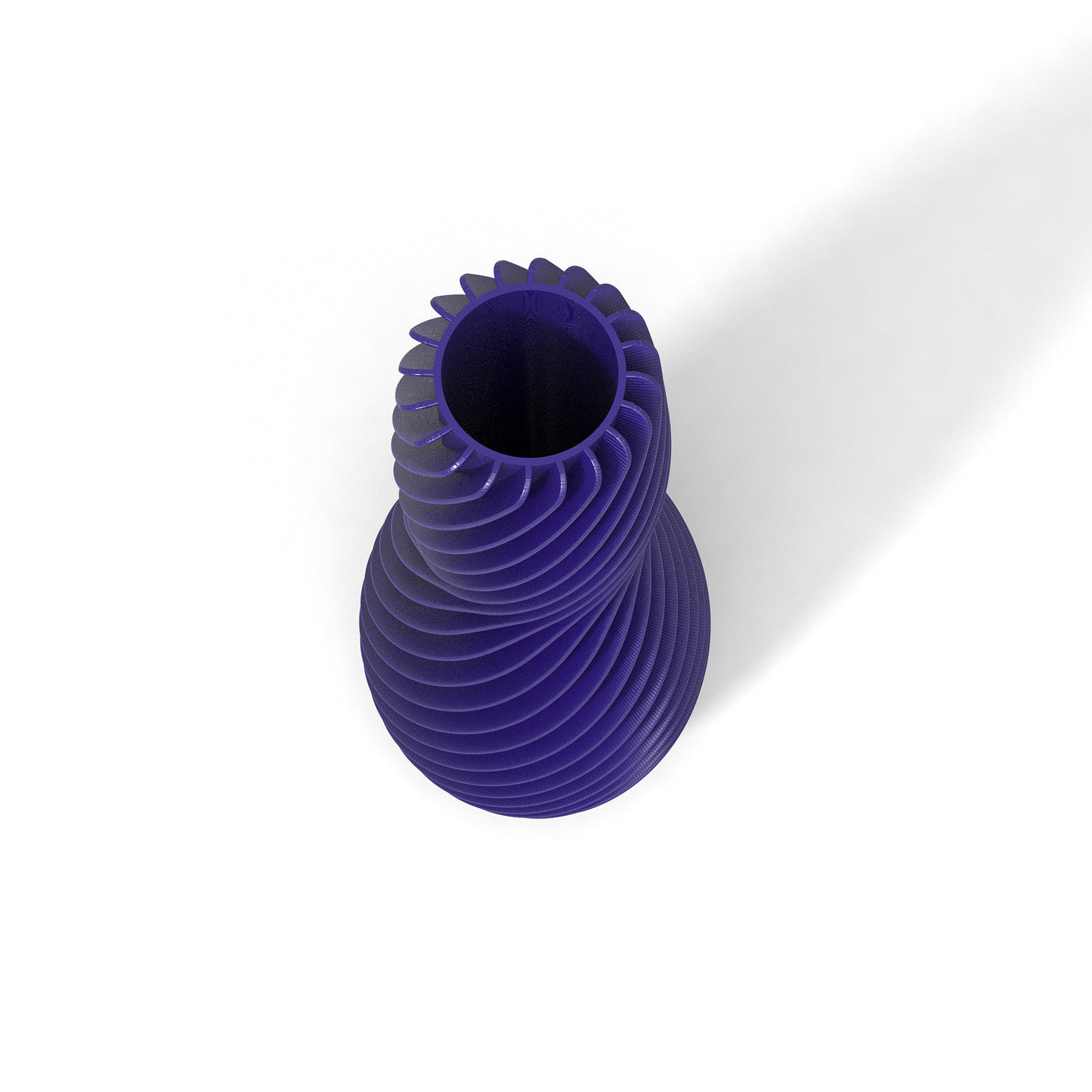 Fialová designová váza 3D print SPIRAL 4 zeshora