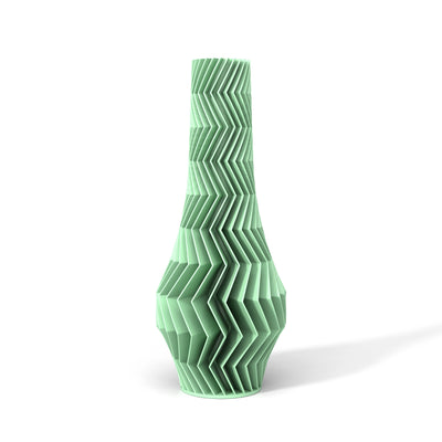 Pastelově zelená designová váza 3D print ZIG ZAG 2 zepředu