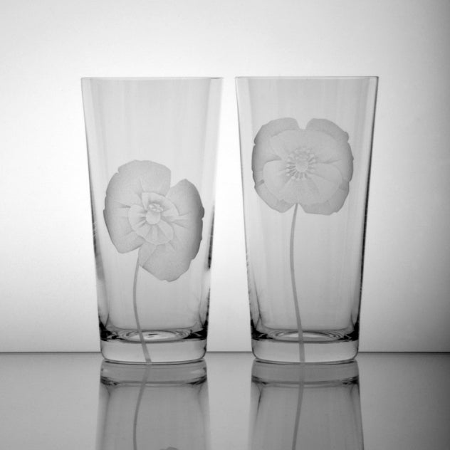Pískované sklenice na vodu ručně zdobené Ateliér Žampach Vlčí mák