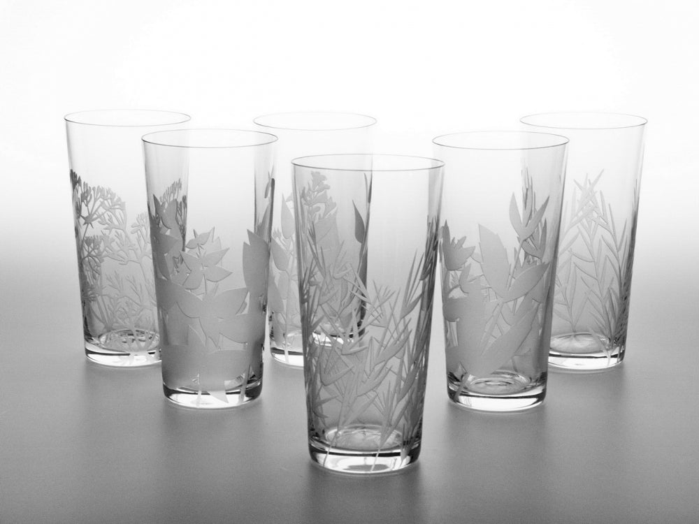 Pískované sklenice na vodu ručně zdobené Bylinky Atelier Zampach zeshora