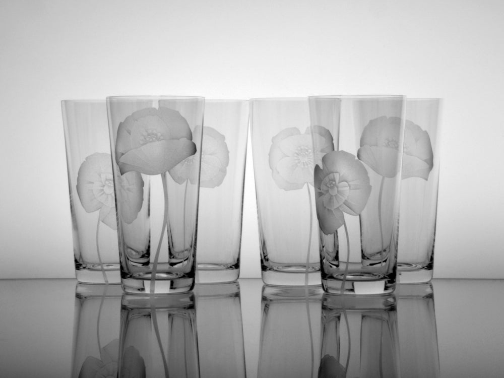Pískované sklenice na vodu ručně zdobené Vlčí mák Ateliér Žampach