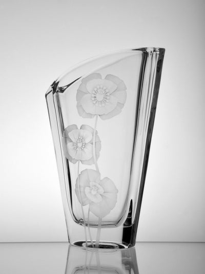 Skleněná váza na květiny Len Ateliér žampach ručně pískovaná