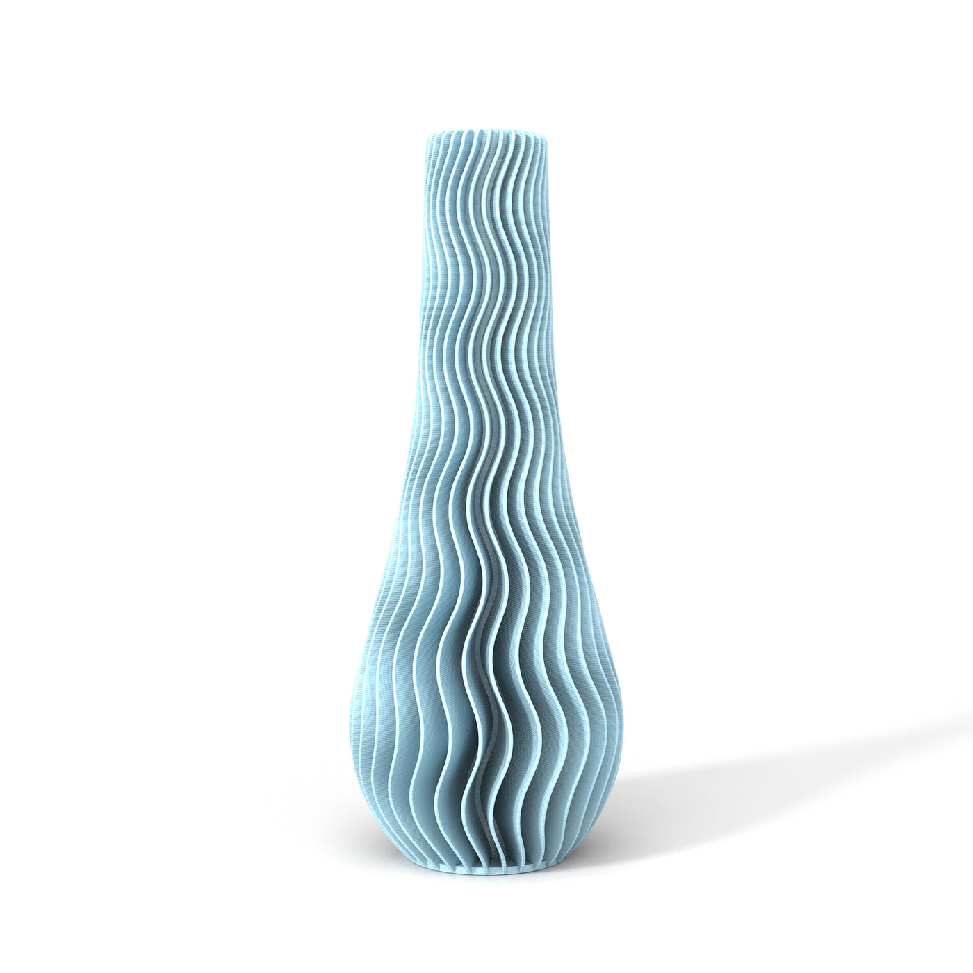 Světle modrá designová váza 3D print WAVE 2 zepředu