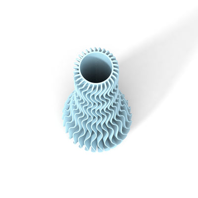 Světle modrá designová váza 3D print WAVE 2 zeshora