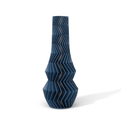 Tmavě modrá designová váza 3D print ZIG ZAG 1 zepředu