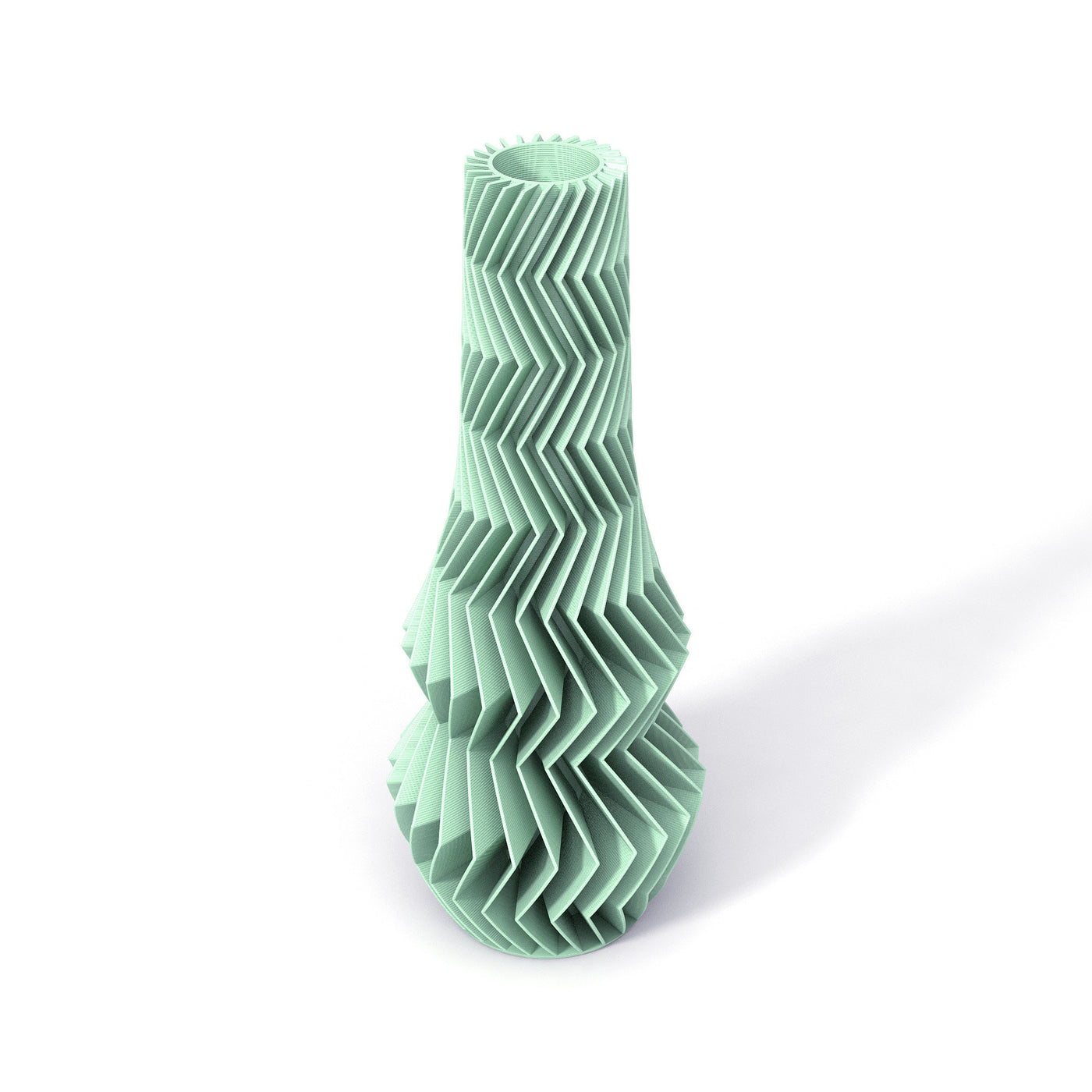 Zelená designová 3D print váza Martin Žampach zig zag 1 zepředu