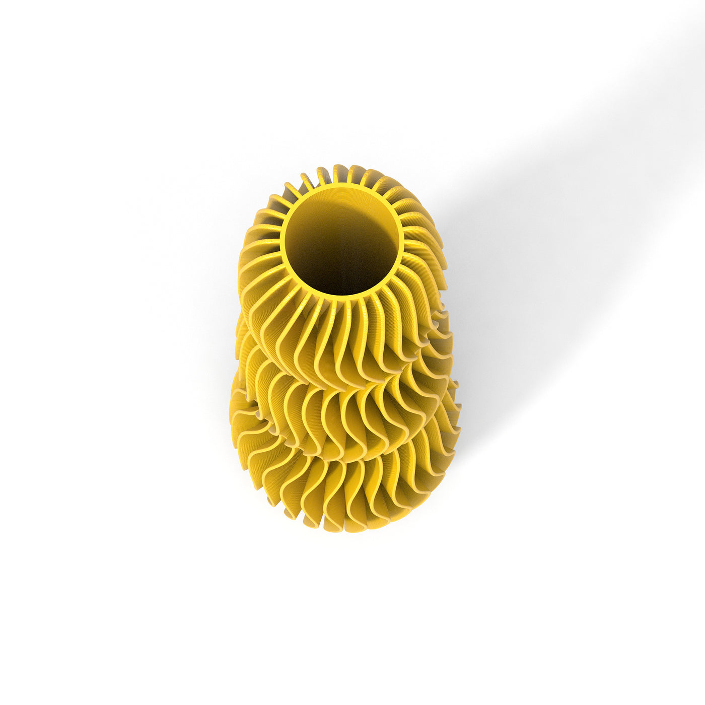Žlutá designová váza 3D print WAVE 3 zeshora
